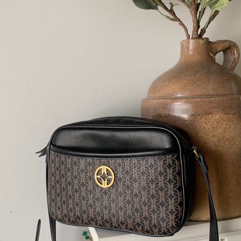 FOSSIL BRENNON CAMERA SMALL CROSSBODY BAG printed black brown